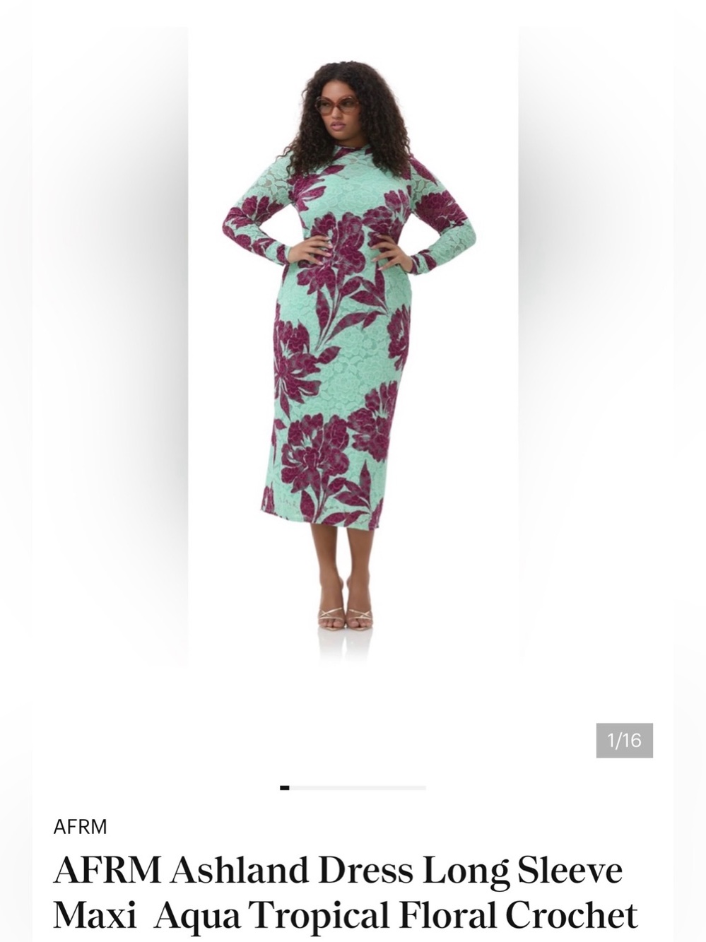 AFRM Long-Sleeve Maxi Dress in Aqua with Magenta Floral